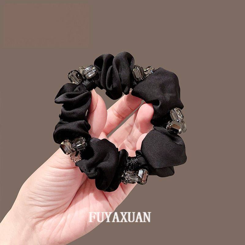 韩国2025新款水晶大肠弹力发圈黑色简约皮筋少女发绳气质丸子头绳