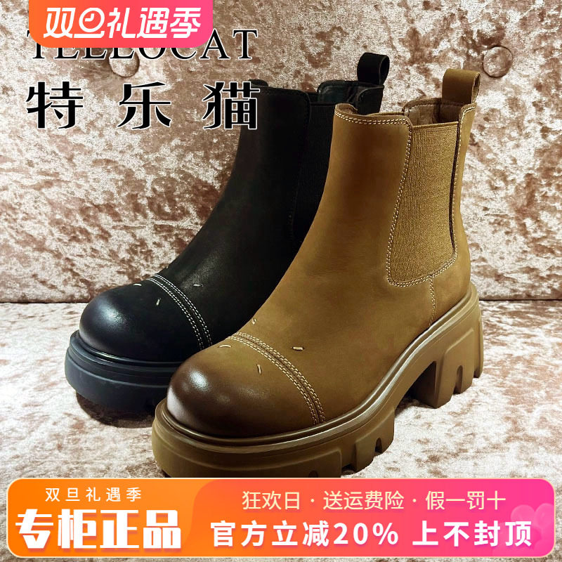 正品TELLOCAT特乐猫女靴热销秋新款粗跟中跟真皮短靴TPW43D3282B