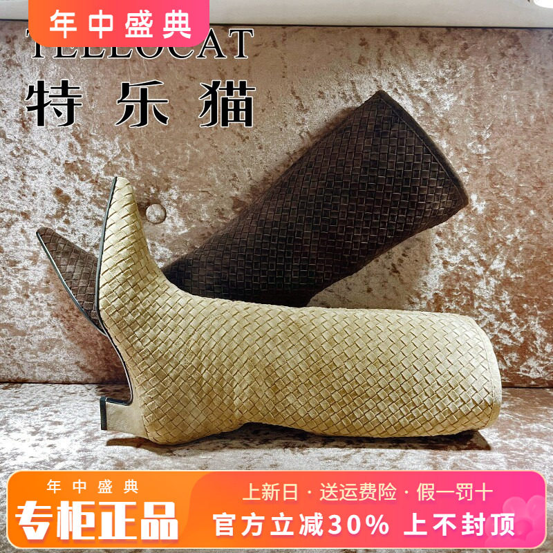 正品TELLOCAT特乐猫2025冬新款牛皮尖头中跟粗跟长靴TBS53D61605