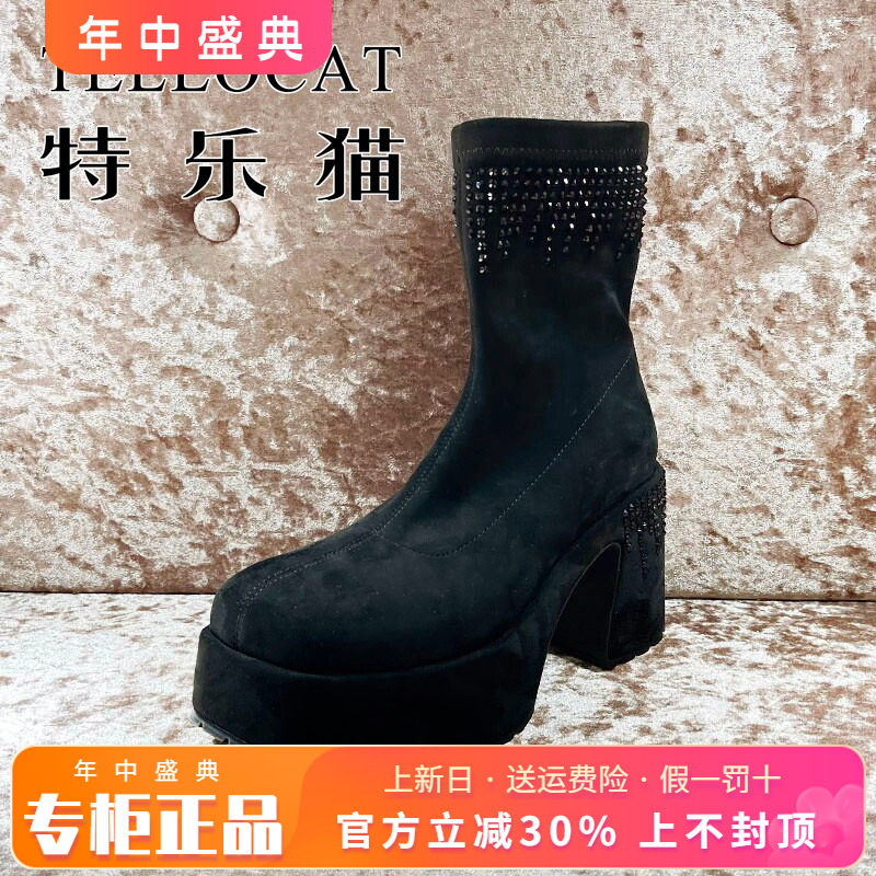 正品TELLOCAT特乐猫2025秋新款水钻高跟水台底短靴TAJ53D35T03
