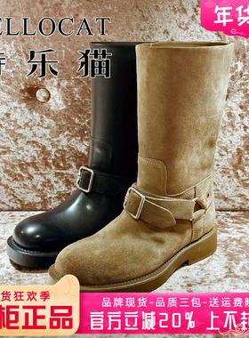 正品TELLOCAT特乐猫女靴热销冬款圆头粗跟牛皮中筒靴TAZ43D42701