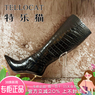 正品TELLOCAT特乐猫女靴热销冬款尖头鳄鱼皮高筒靴TLHF43D91801