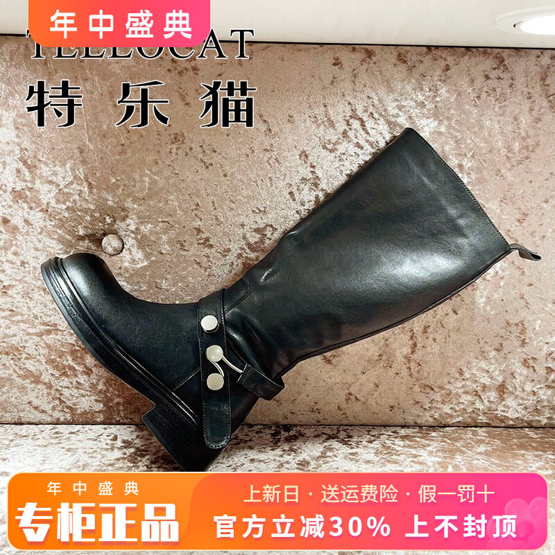 正品TELLOCAT特乐猫2025冬新款牛皮圆头中跟粗跟长靴TSD54R00113