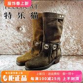 正品 牛皮方头中跟粗跟长靴TXY53D05909 TELLOCAT特乐猫2025冬新款
