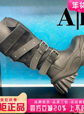 正品Ah女鞋2025春季新款时尚牛皮圆头厚底时装靴中靴AZT51S20302