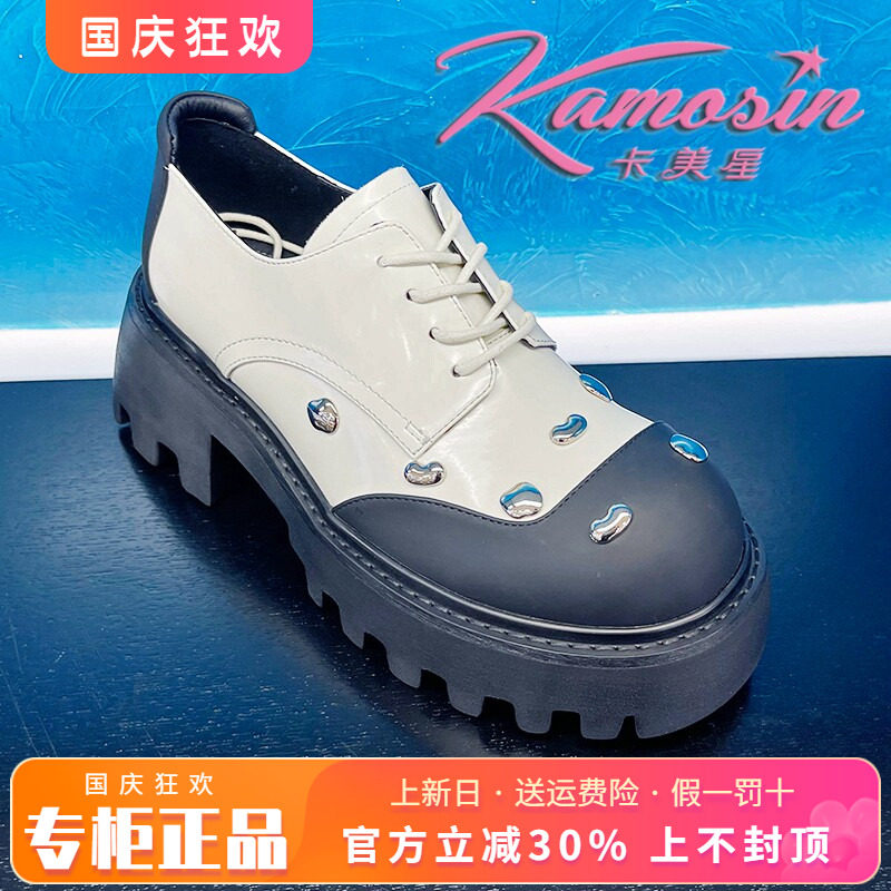 粗跟秋季圆头单鞋系带女鞋卡美星