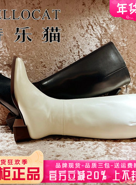 正品TELLOCAT特乐猫女靴热销冬新款羊皮粗跟方头长靴TGH43D70031