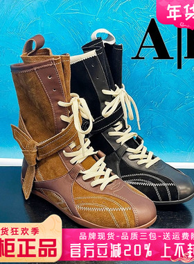 正品Ah女鞋2025冬季新款时尚牛皮圆头平底时装靴长靴AC553D58902