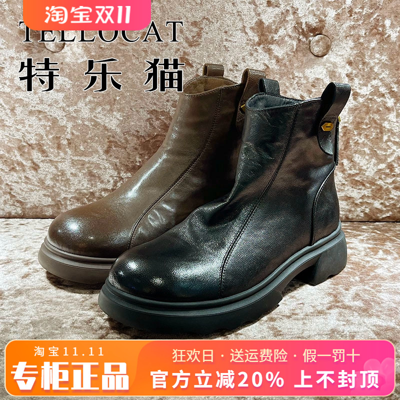 正品TELLOCAT特乐猫2025冬新款羊皮中跟粗跟拉链短靴TPW53D33911