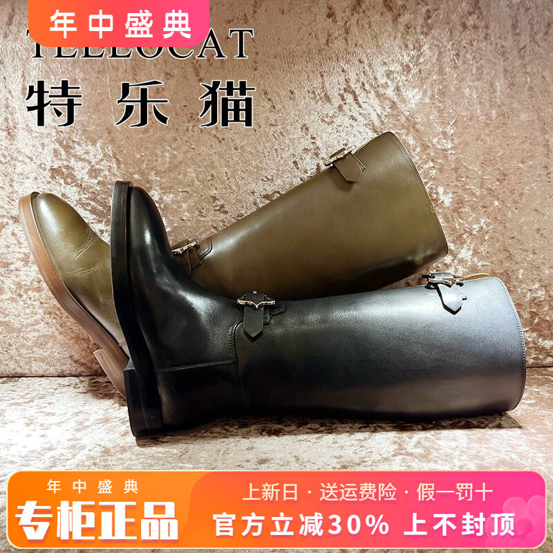 正品TELLOCAT特乐猫女靴热销冬款圆头粗跟牛皮中筒靴TLNS43D08030