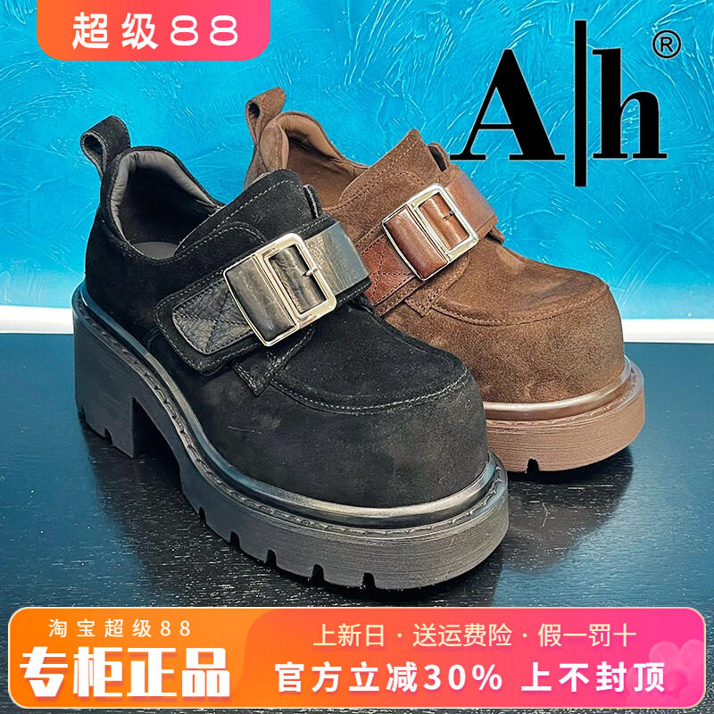 正品卡美星Ah女鞋2025秋新款高跟粗跟粘扣英伦风单鞋AXH53550601