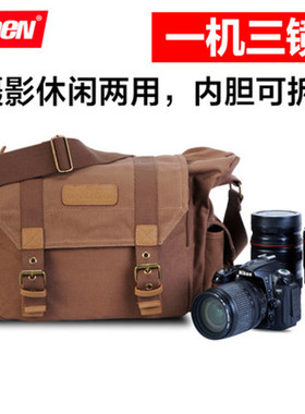 相机包单反佳能80d6d2 5d3大容量单反包防水尼康摄影包单肩帆布男
