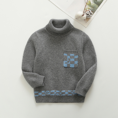 洪叶云台纯山羊绒高领男童毛衣深灰色洋气针织衫儿童羊绒