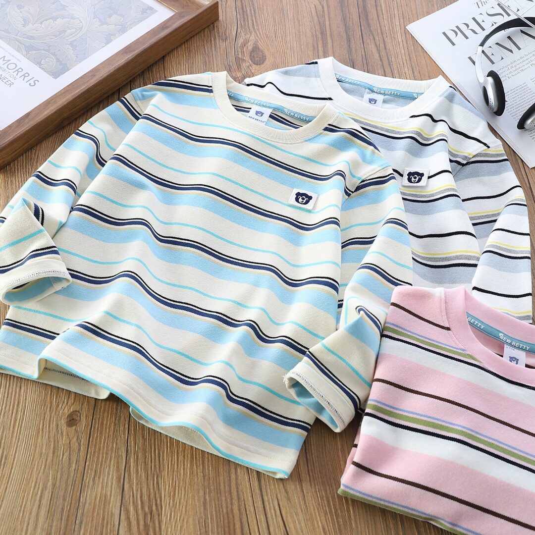 男女童长袖T恤26新款春秋装中大童条纹体恤衫韩版儿童纯棉上衣潮