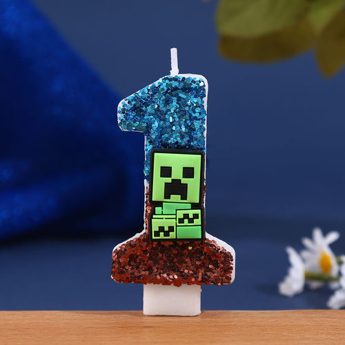 我的世界Creeper创意卡通数字0-9手工蜡烛生日蛋糕庆典装饰品插件