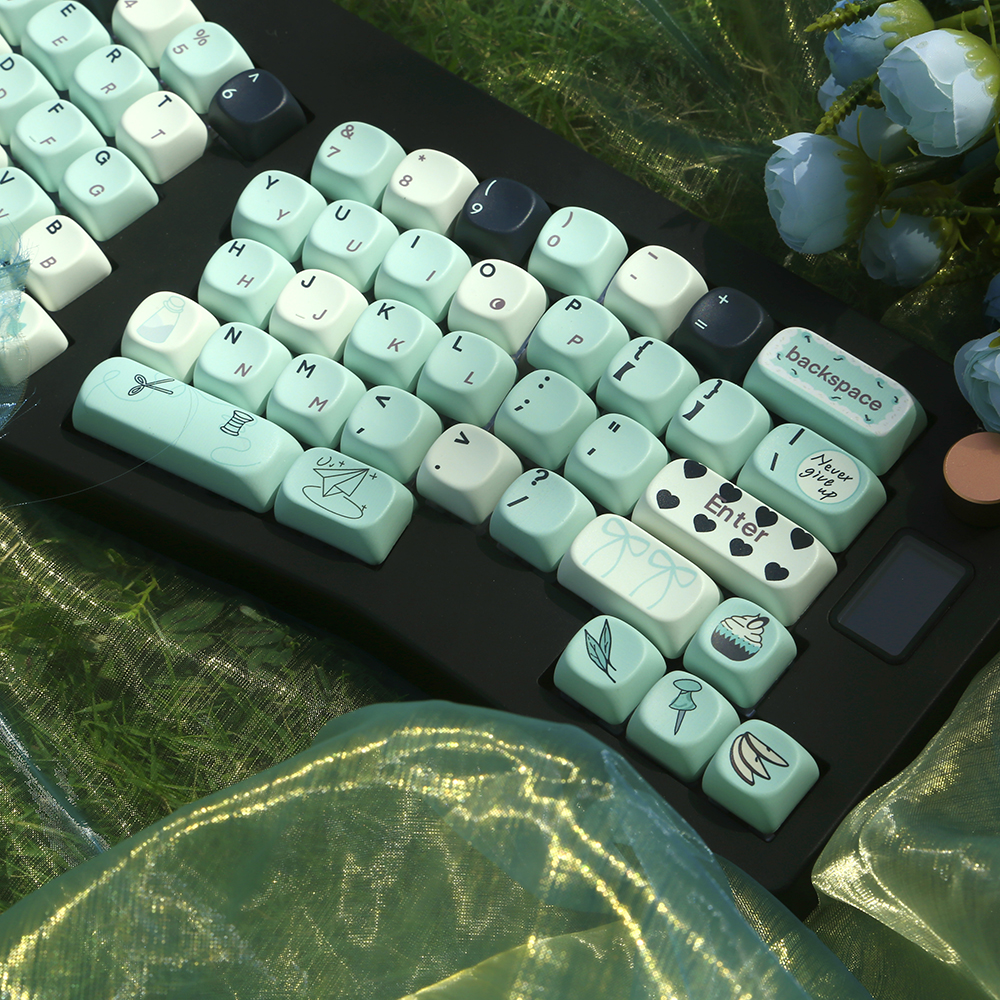 幻夏MOA高度薄荷绿机械键盘键帽，热升华键帽清新pbt客制化圆润