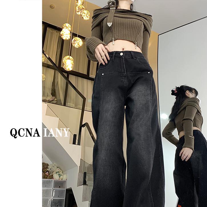 加厚加绒秋冬牛仔阔腿裤长裤