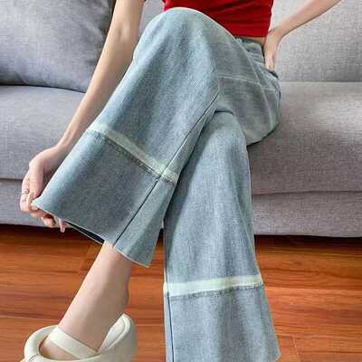 拼接常规夏季牛仔阔腿裤九分