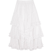 韩版 遮肉甜美超仙长裙 胖mm新款 松紧腰蕾丝木耳边半身裙女夏季 大码