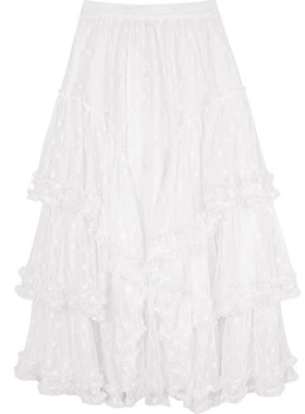 韩版松紧腰蕾丝木耳边半身裙女夏季大码胖mm新款遮肉甜美超仙长裙