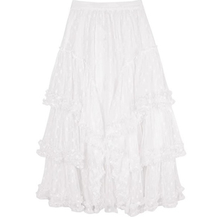 胖mm新款 大码 遮肉甜美超仙长裙 松紧腰蕾丝木耳边半身裙女夏季 韩版