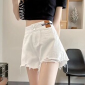 宽松破洞阔腿裤 白色牛仔短裤 大码 胖mm高腰显瘦热裤 女夏季 2025新款