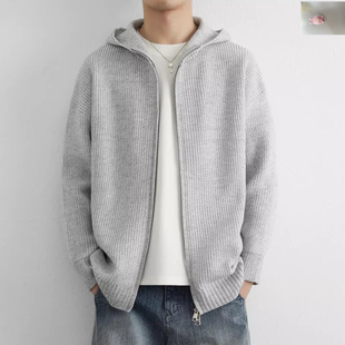 点击率专卖店男装2026潮牌高档连帽针织开衫外套男士春夏休闲上衣