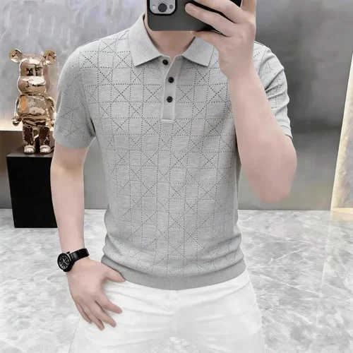 卡尔精品服饰高档夏季男士老钱风薄款针织翻领短袖T恤POLO衫男装