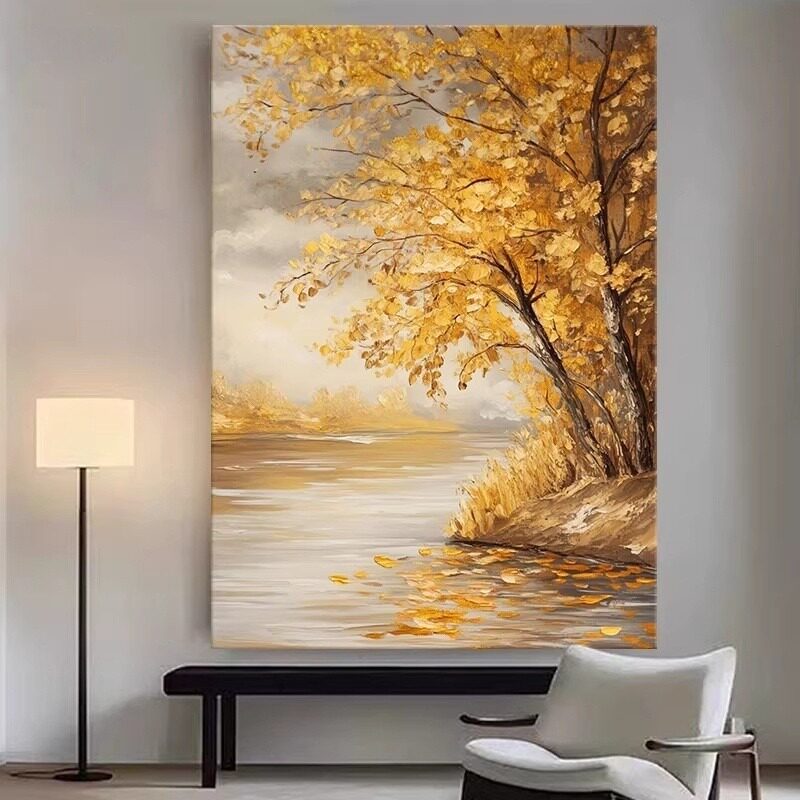 发财树现代简约客厅纯手绘油画玄油画