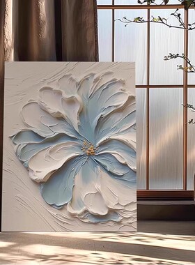 大芬村纯手绘浅蓝雅韵油画现代客餐厅玄关抽象肌理艺术感装饰挂画