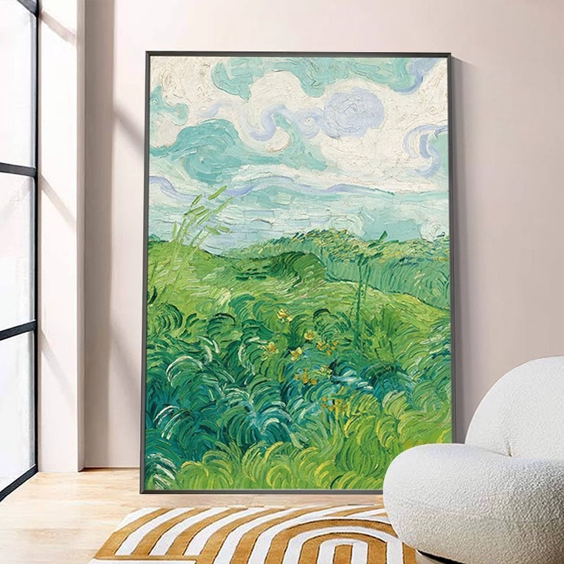 大芬村手绘梵高绿色麦田肌理油画现代简约客餐厅玄关电表箱装饰画图片