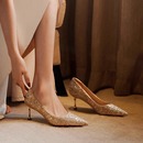 主婚鞋禾秀婚纱两穿新娘鞋女2025新款订婚鞋亮片金色高跟鞋配裙子