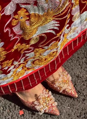 秀禾服结婚鞋女2026新款气质高级感法式细跟中式新娘鞋红色高跟鞋