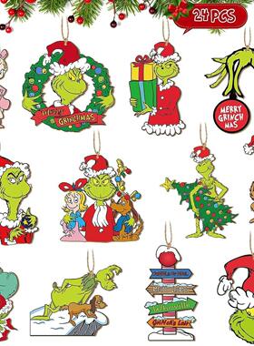 跨境格林奇木制挂饰圣诞格林奇圣诞木质树装饰圣诞节派对装饰用品