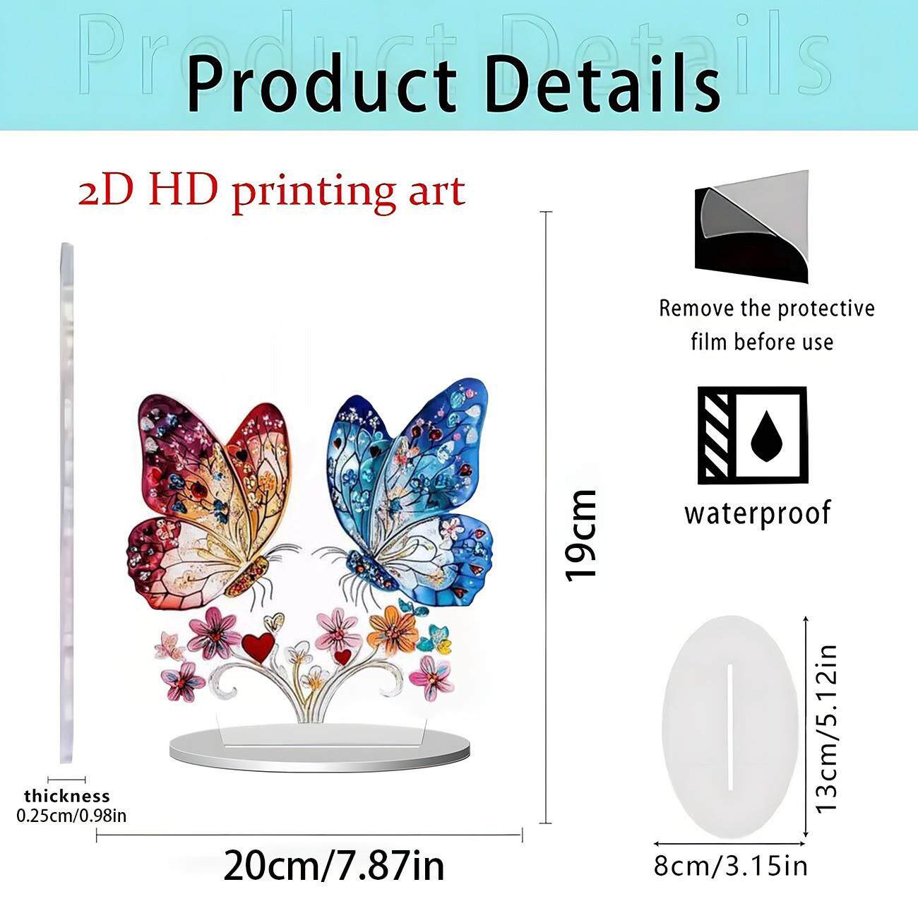 跨境2D平面亚克力秋千树情侣熊猫蝴蝶百合等花卉桌面摆件卧室书架