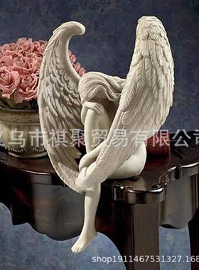 跨境楼梯天使树脂工艺摆件花园雕像抱腿天使家居墙壁装饰天使翅膀