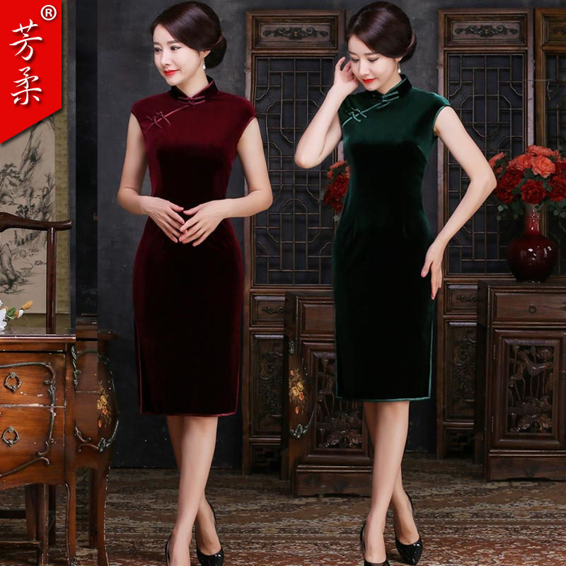 芳柔旗袍夏新款民族风中式复古无袖丝绒单层修身显瘦短示旗袍裙女在类目 女装/女士精品, 婚纱/旗袍/礼服, 旗袍中 - 来自Buy2taobao.com提供专业的淘宝代购服务