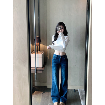 小象设计感低腰长裤牛仔裤