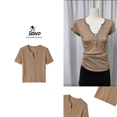 SMVP亨利领针织短袖显瘦显气质