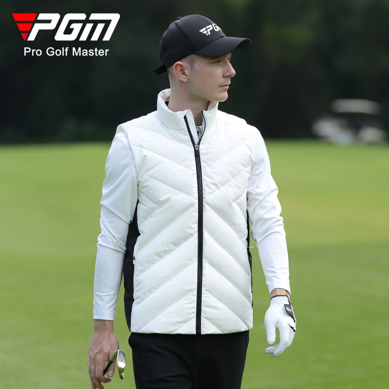 PGM 高尔夫羽绒服男士马甲秋春季保暖背心防风坎肩白鸭绒外套男装