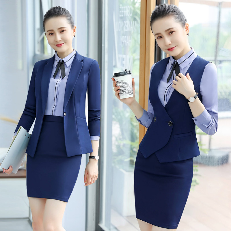 职业女性正装西装马甲套装 空姐酒店餐厅美容师工作服 聚酯纤维材