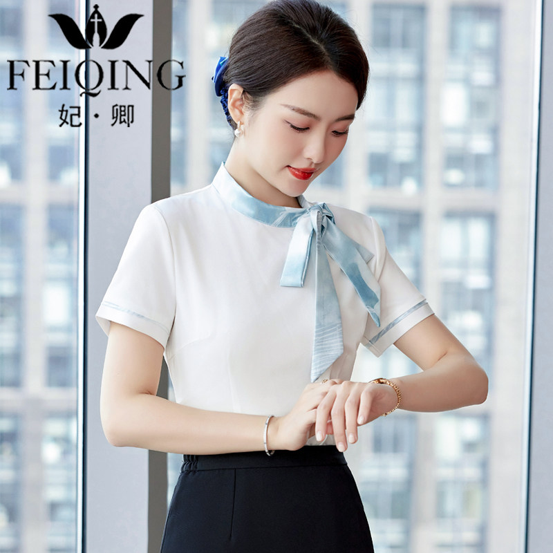 职业衬衫女短袖美容师工作服酒店餐厅服务员前台客服接待空姐制服