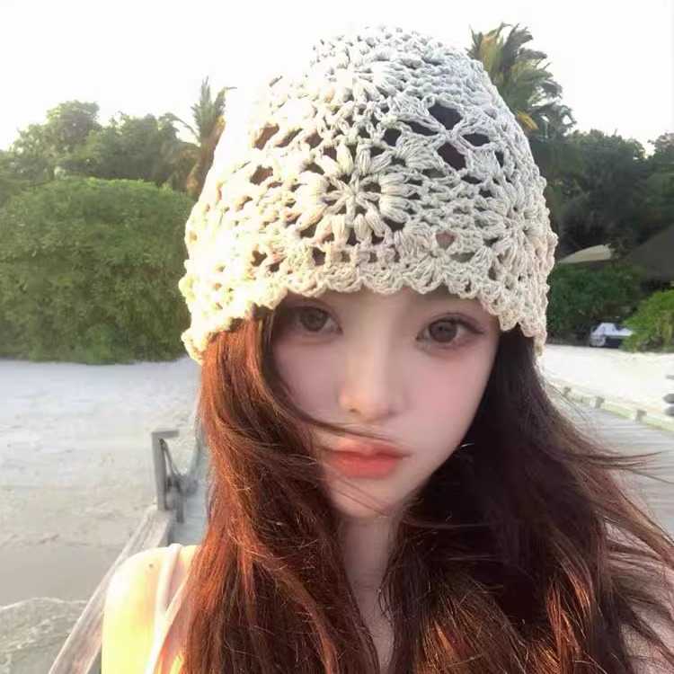 手工勾花针织堆堆帽子女款2025款