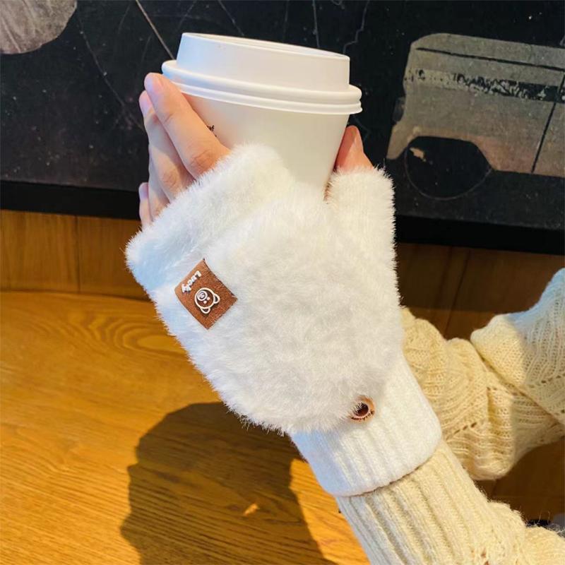 今飘2024新款毛绒半指翻盖手套