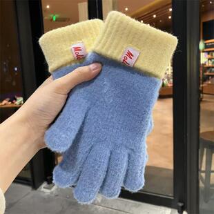 针织羊绒手套女冬季新款触屏加绒保暖加厚防寒分指韩版毛线手套潮