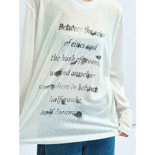 Hello sep柔软透感晕染印花天丝长袖T恤上衣女V60434