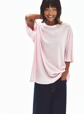 Hello September 轻薄透爽高捻纯棉宽松休闲圆领T恤上衣女V60290