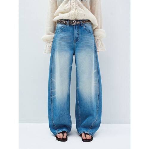 Hello September 借缝结构宽松香蕉裤石磨水洗褪色牛仔裤女V60097