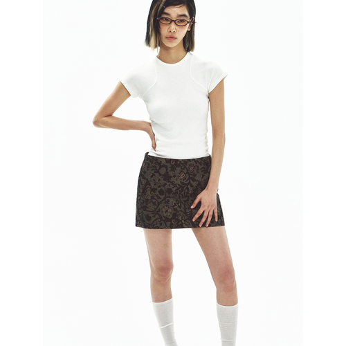 Hello September 分割线拼接设计高弹罗文短袖修身T恤上衣V60533