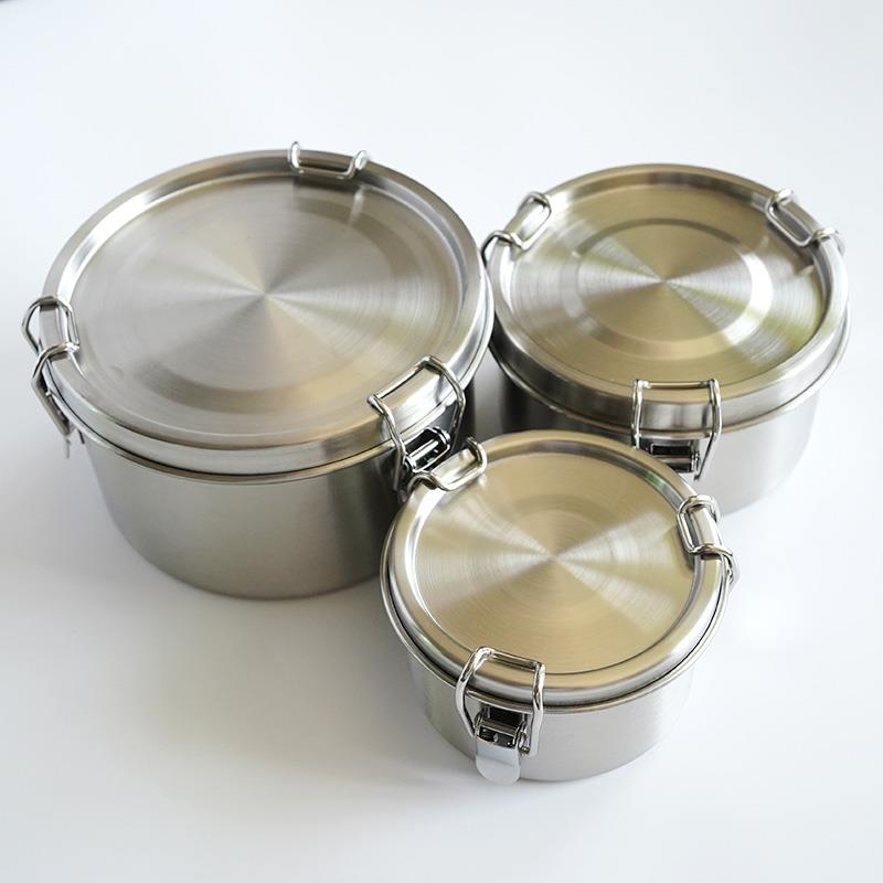 304不锈钢圆形密封便当盒饭盒食品级便携水果盒保鲜盒